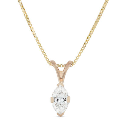 Marquise Solitaire Diamond Pendant, 14K Yellow Gold