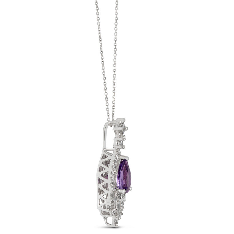 Pear Amethyst and Diamond Pendant, 14K White Gold image number 2