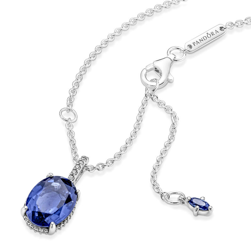 Pandora Sparkling Blue Crystal Statement Halo CZ Pendant Necklace image number 3