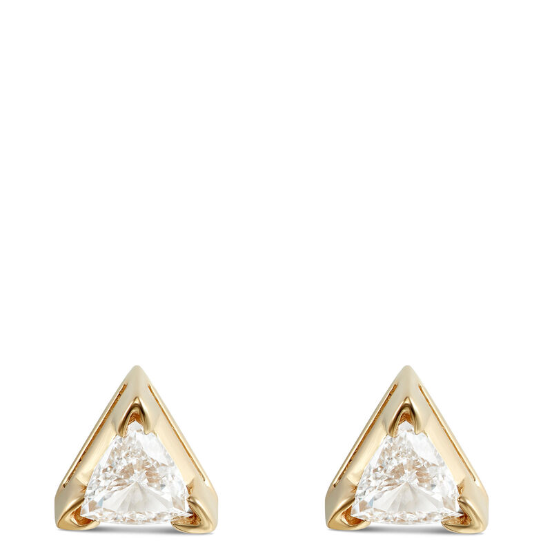 Unique Solitaire Trillion Diamond Earrings, 14K Yellow Gold image number 0