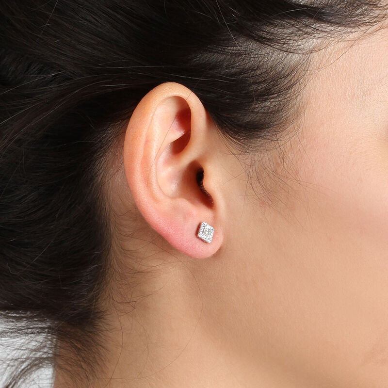 Princess Diamond Halo Earrings 14K image number 1