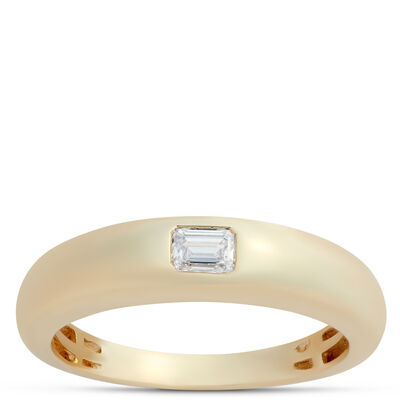 Flush Set Emerald Cut Diamond Ring, 14K Yellow Gold