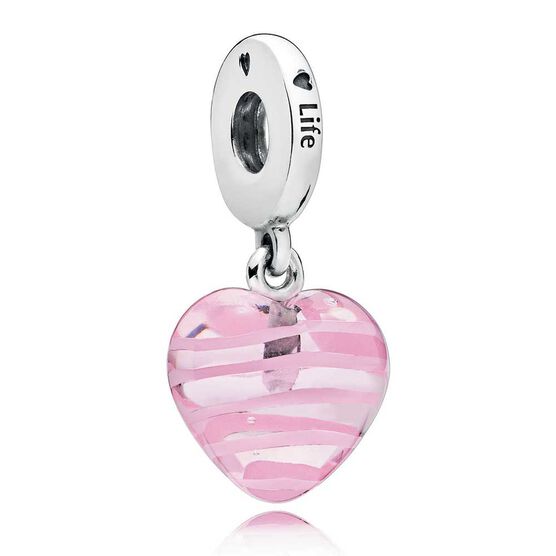 PANDORA Pink Ribbon Heart Murano Dangle Charm - 797069 | Ben Bridge Jeweler