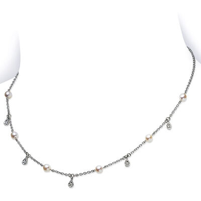 Mikimoto Akoya Cultured Pearl & Diamond Teardrop Necklace 18K