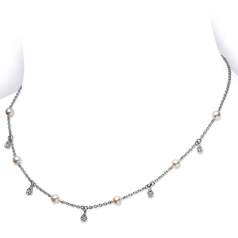 Mikimoto Akoya Cultured Pearl & Diamond Teardrop Necklace 18K image number 0