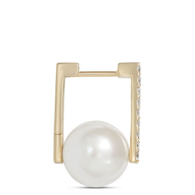 Square Pearl and Diamond Hoops, 14K Yellow Gold