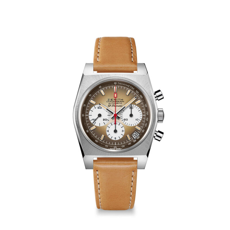 Zenith CHRONOMASTER Revival El Primero A385 Watch Brown Dial Brown Leather Strap, 37mm image number 0