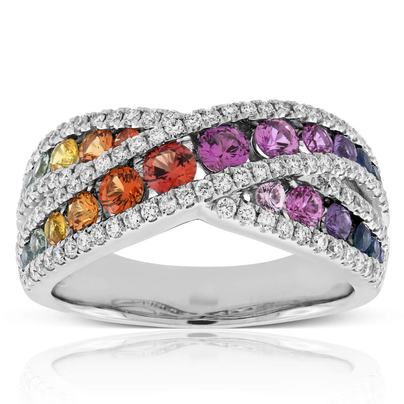 Multicolored Sapphire and Diamonds Crisscross Style Color 