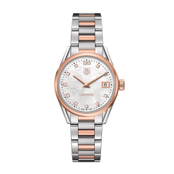 TAG Heuer Carrera Quartz Ladies Mother of Pearl Steel Rose Gold Watch