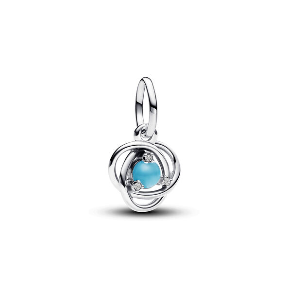 Pandora Turquiose Blue Eternity Circle Dangle Charm Sterling Silver with capri blue man-made crystal and clear cz