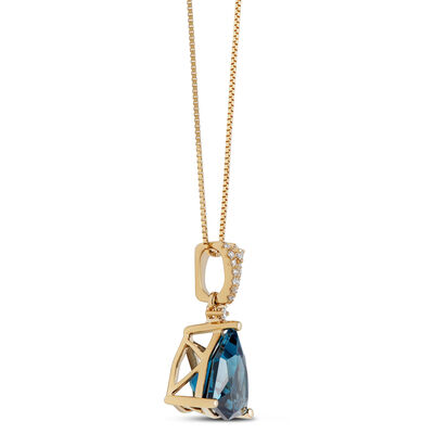 Trillion Cut Blue Topaz Pendant Necklace, 14K Yellow Gold