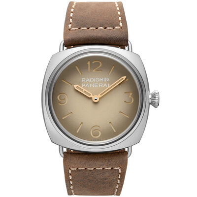 Panerai Radiomir Tre Giorni Watch Beige Dial Brown Leather Strap, 45mm