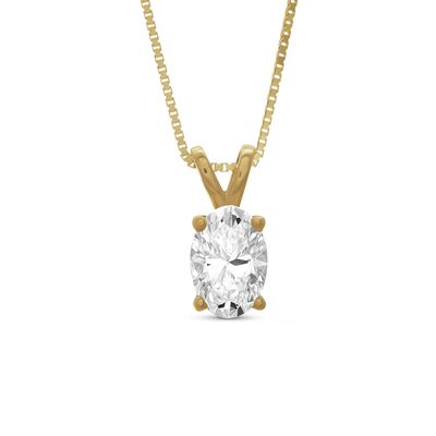 Oval Solitaire Diamond Pendant, 14K Yellow Gold