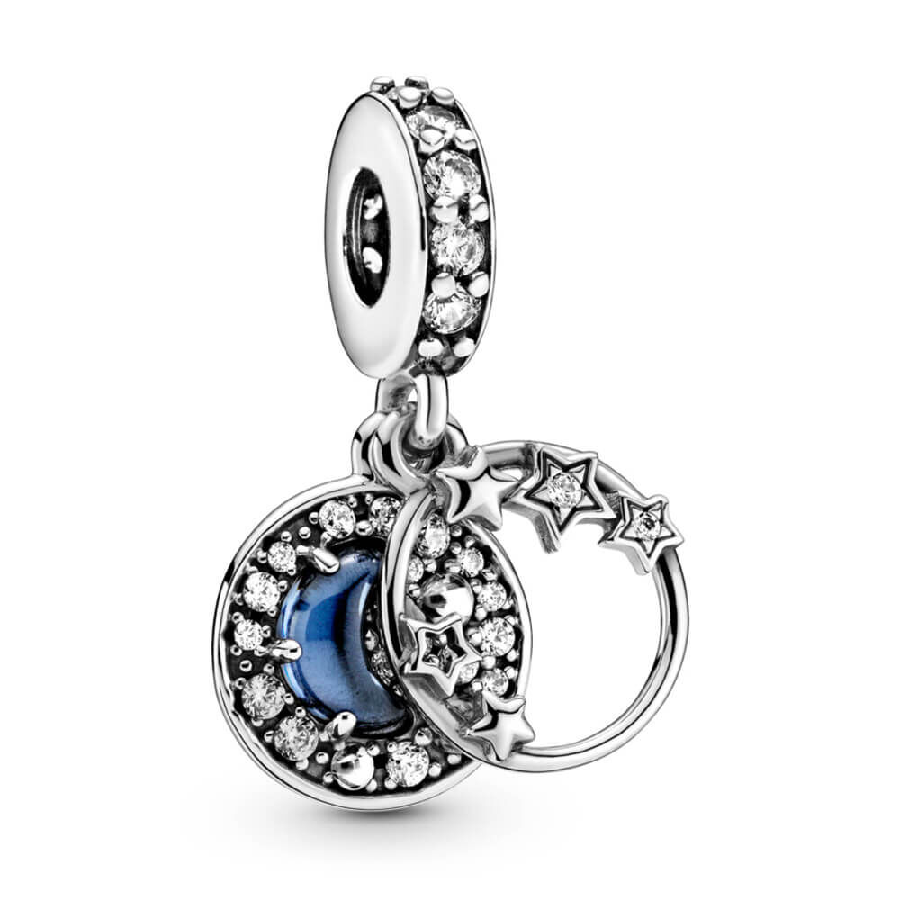 Pandora Blue Night Sky Crescent Moon Stars Dangle Charm