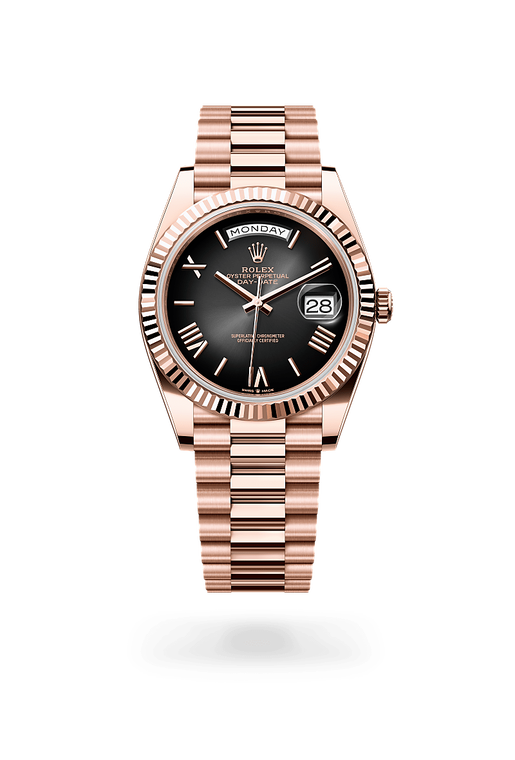 rolex day-date in 18 kt everose gold, m228235-0055 - ben bridge