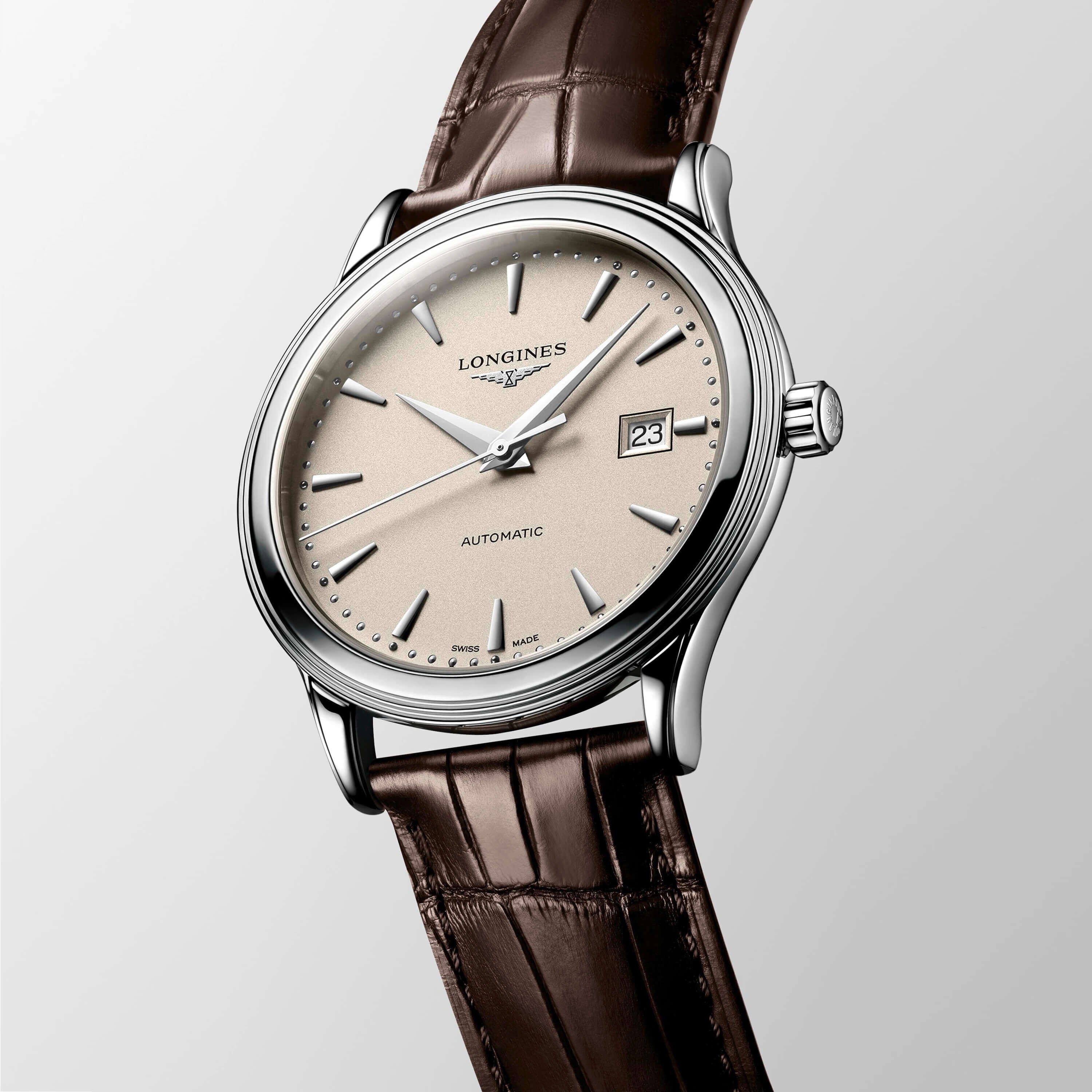 Longines Flagship Watch Beige Dial Brown Leather Strap 40mm