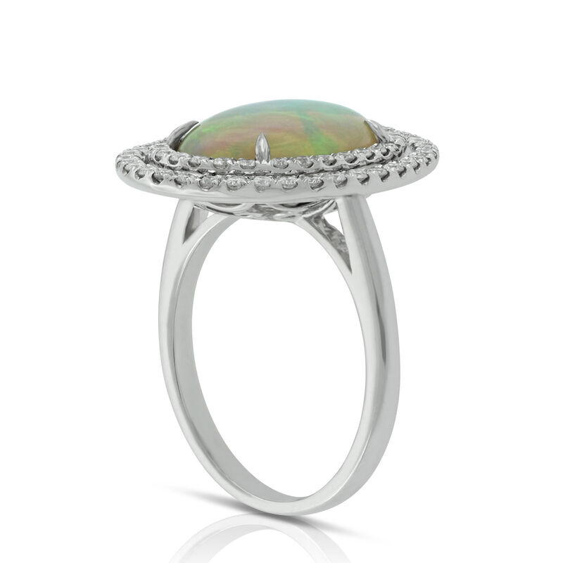 Double  Halo Opal & Diamond Ring 14K image number 2