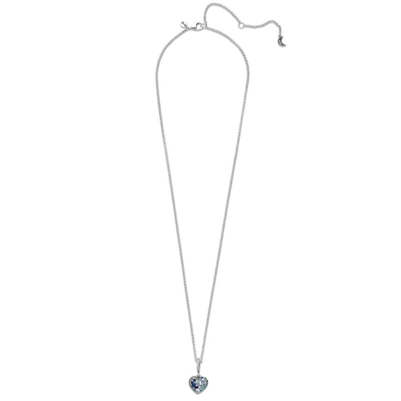 Pandora Sparkling Blue Moon & Stars Crystal & CZ Heart Necklace image number 2