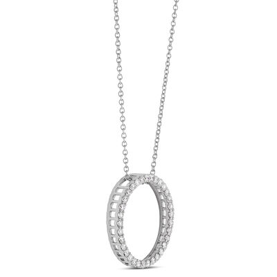 Circle Diamond Pendant Necklace, 14K White Gold