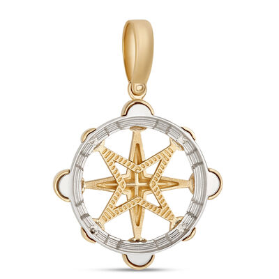 Toscano Compass Pendant, 14K White and Yellow Gold