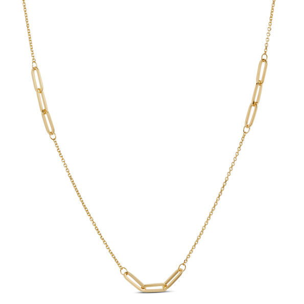 18-Inch Gold Necklace with Paperclip Link Stations, 14K Yellow Gold