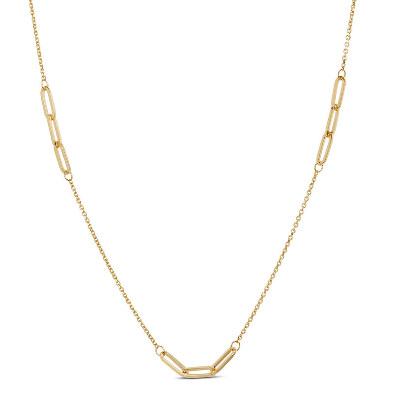 18-Inch Gold Necklace with Paperclip Link Stations, 14K Yellow Gold image number 0