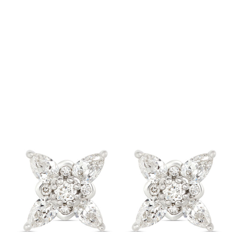 Pear and Round Cut Diamond Studs, 14K White Gold image number 0