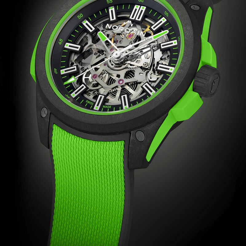 Norqain Wild One Gecko Green Skeleton Dial Rubber Strap Watch, 42mm image number 1