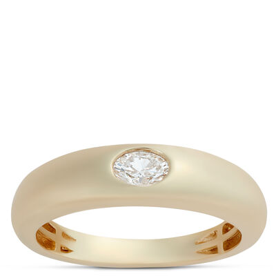 Flush Set Oval Diamond Ring, 14K Yellow Gold