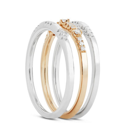 Triple Stacked Diamond Bands, 14K Mixed Gold