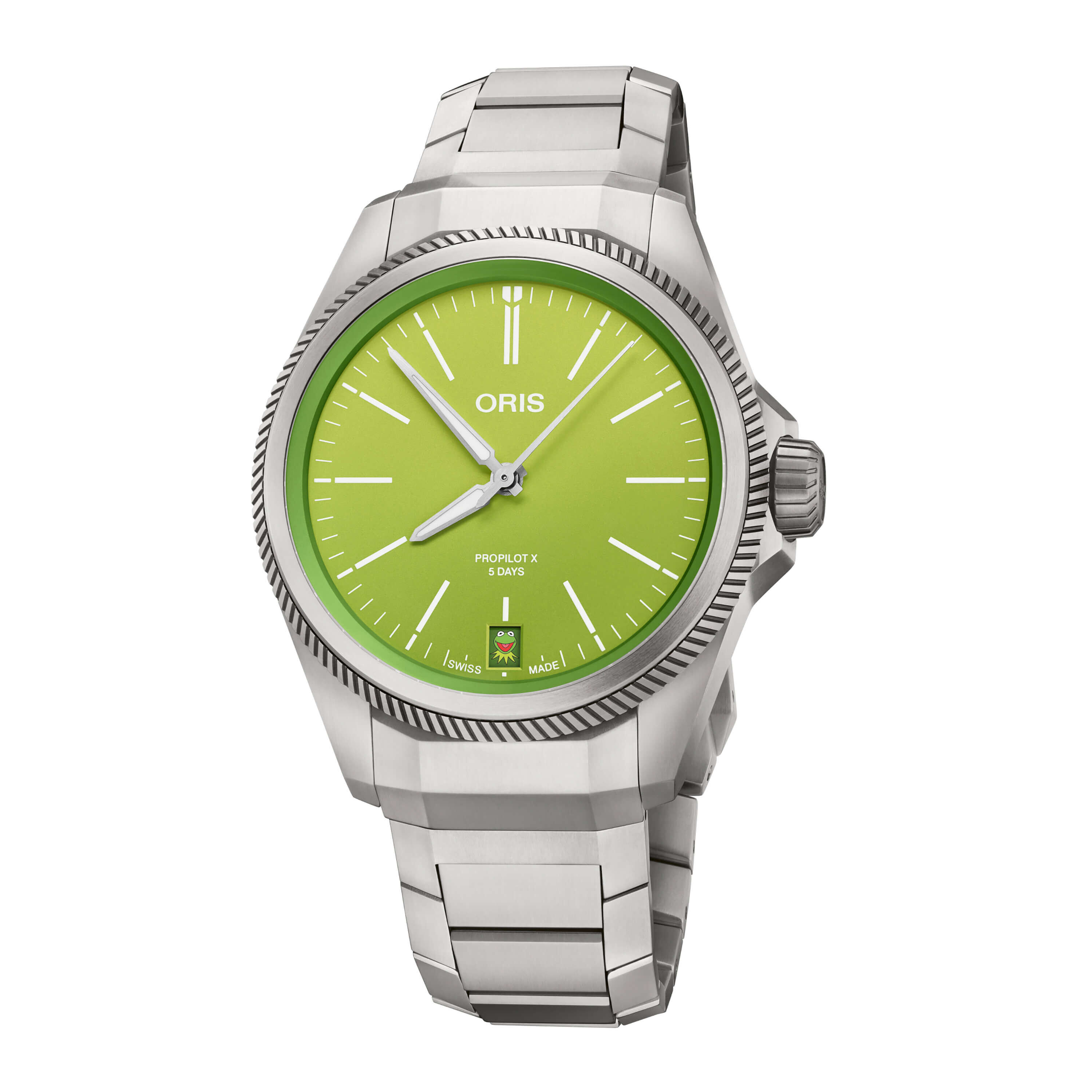 Oris PROPILOT X Kermit Edition Watch Steel Case Green Dial 39mm