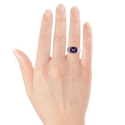 Rose Gold Cushion Amethyst & Diamond Ring 14K