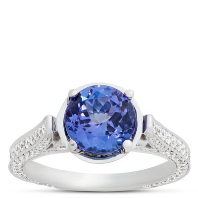 Round Tanzanite and Diamond Ring, 14K White Gold