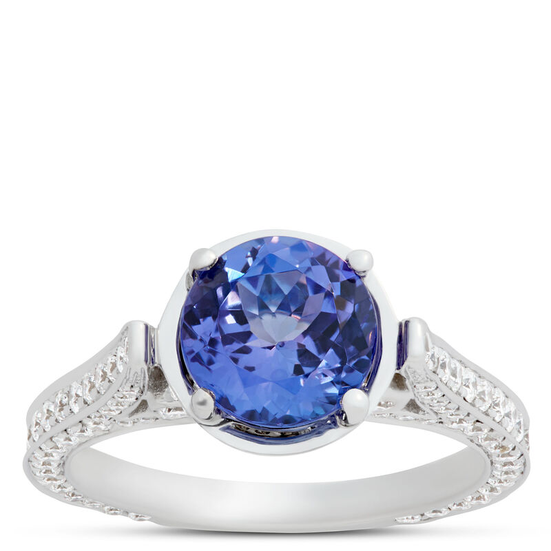 Round Tanzanite and Diamond Ring, 14K White Gold image number 0