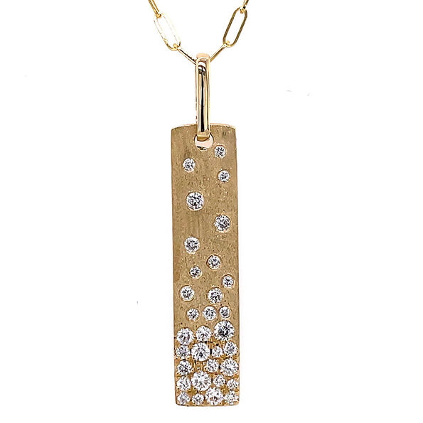 Confetti Diamond and Gold Bar Pendant Necklace, 14K Yellow Gold
