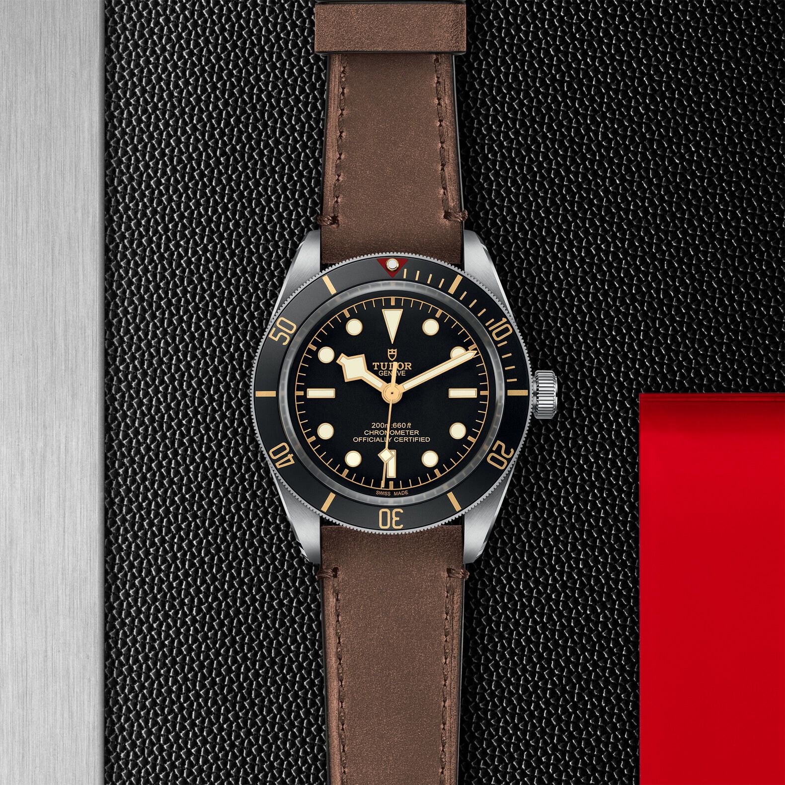 TUDOR Black Bay Fifty-Eight Watch Black Dial Brown Leather Strap, 39mm