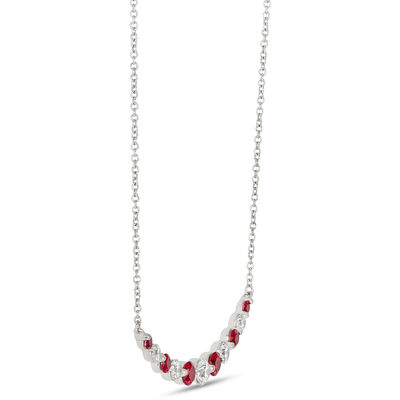 Graduated Round Ruby and Diamond Necklace, 18K White Gold