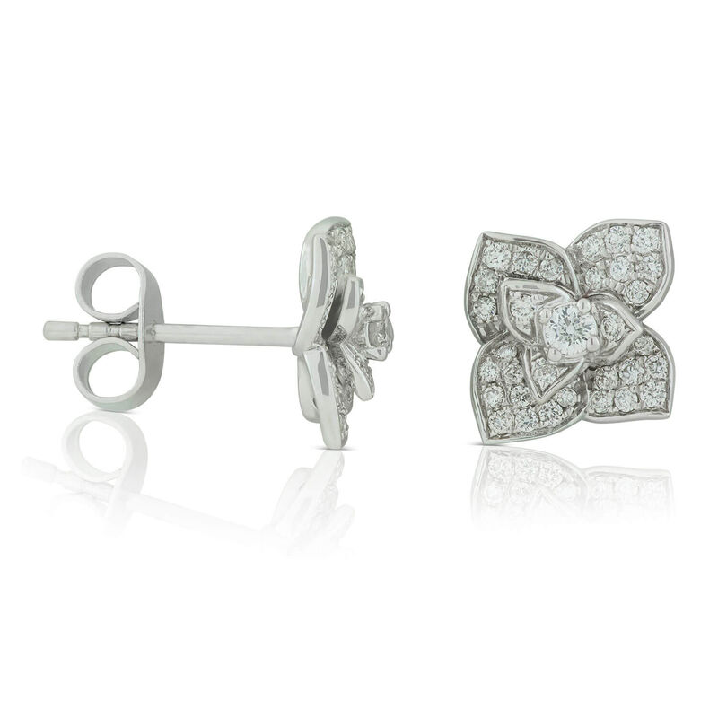 Pavé Diamond Flower Stud Earrings 14K image number 0