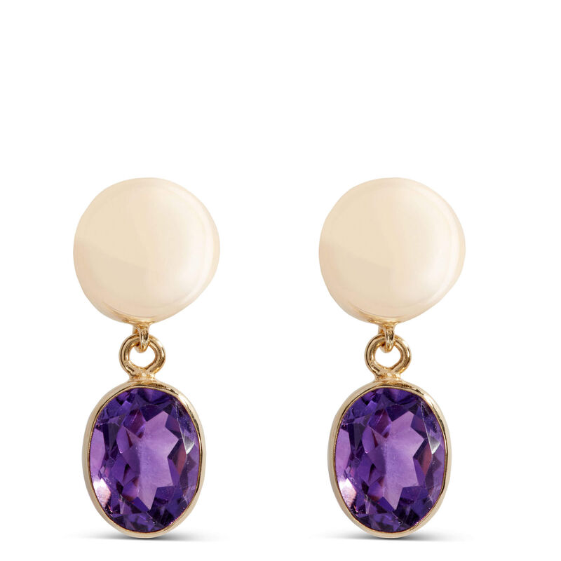 Button Top Oval Amethyst Drop Earrings in 14K Yellow Gold image number 0