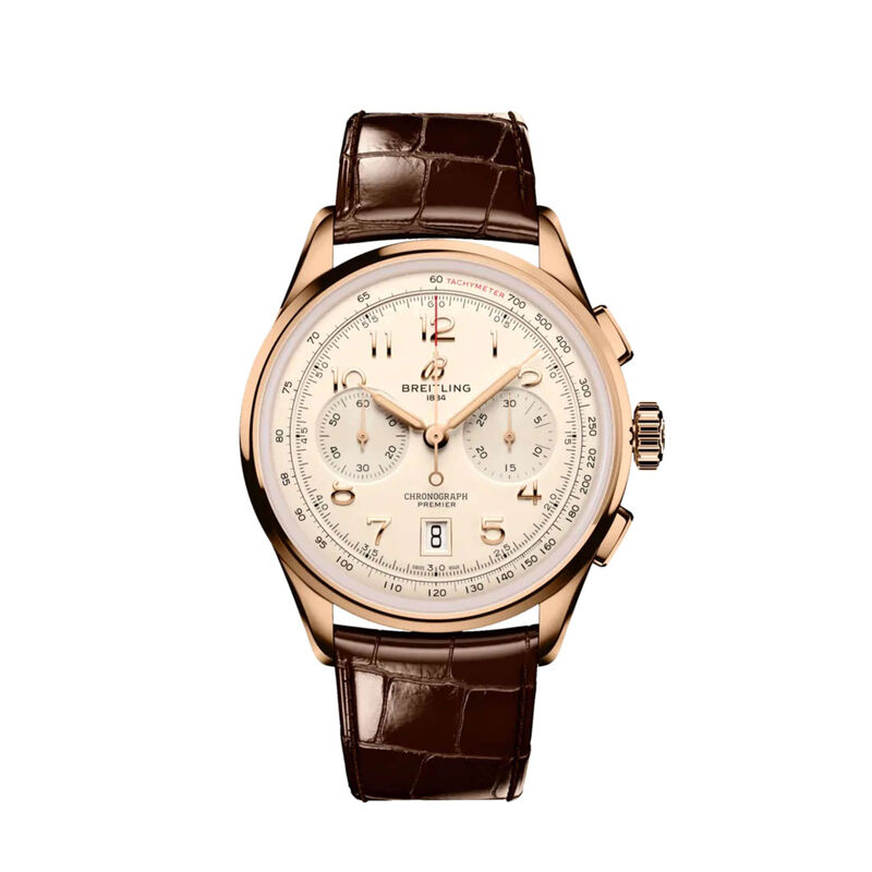 Breitling Premier B01 Chronograph Watch Rose Gold Case Cream Dial, 42mm