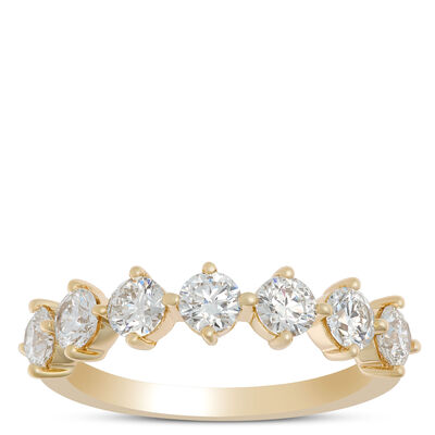 Diamond Wedding Band with 7 Round Diamonds, 18K Yellow Gold