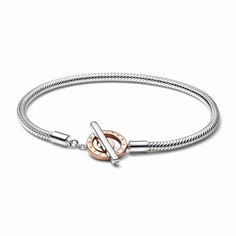 Pandora Signature Two-tone Logo T-Bar Snake Chain Bracelet image number 0