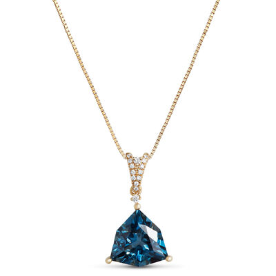 Trillion Cut Blue Topaz Pendant Necklace, 14K Yellow Gold