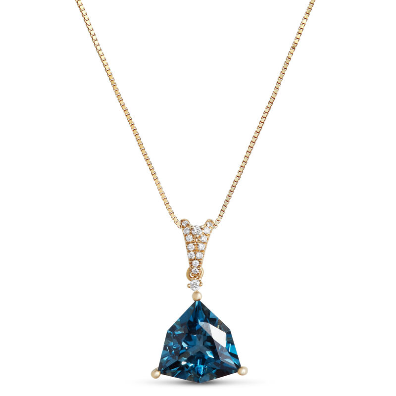 Trillion Cut Blue Topaz Pendant Necklace, 14K Yellow Gold image number 0