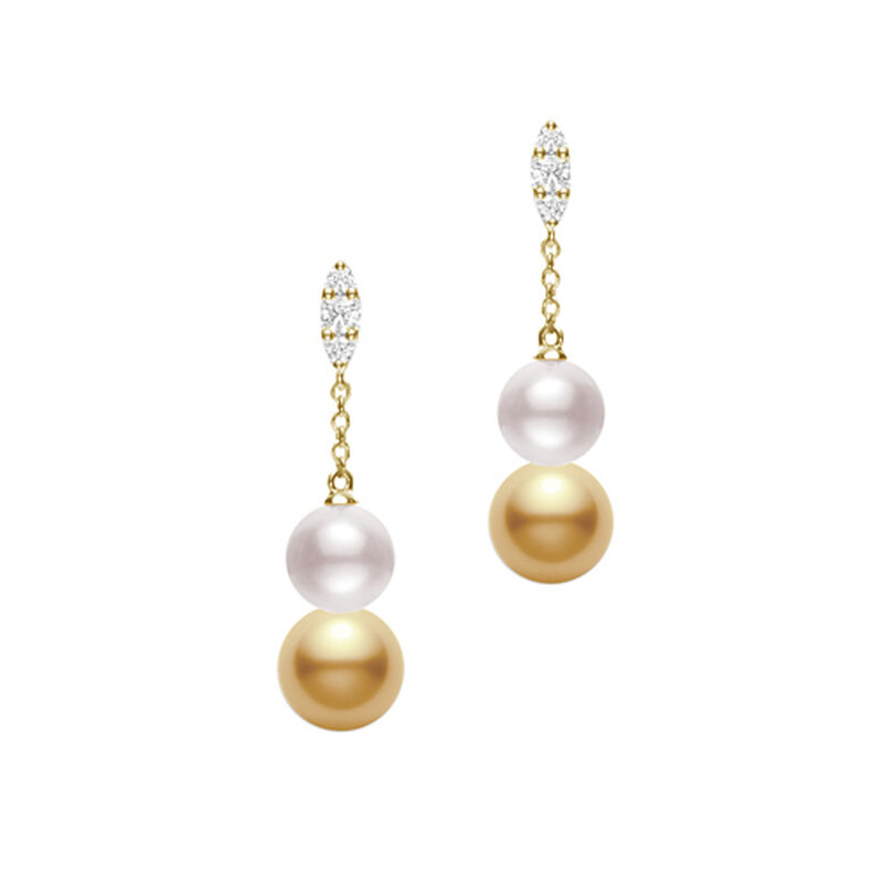 Mikimoto Morning Dew Akoya and Golden South Sea Cultured Pearl Earrings in 18K Yellow Gold with Diamond image number 0