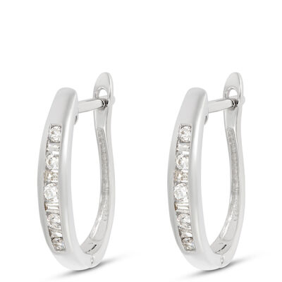 Channel Set Diamond Hoops, 14K White Gold