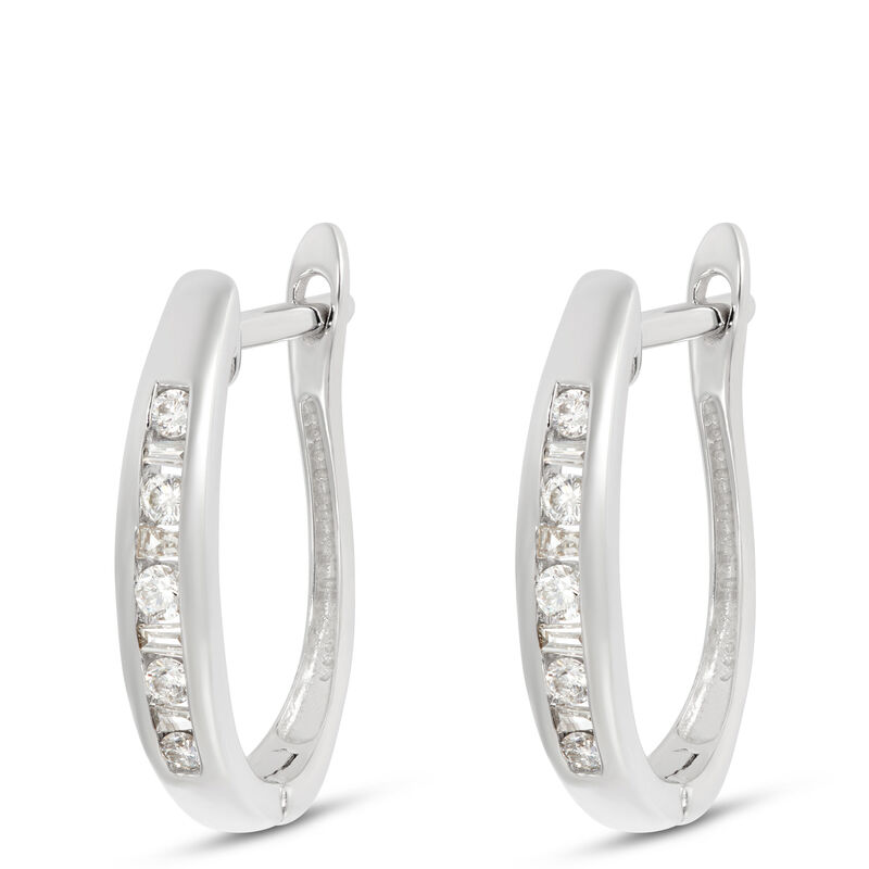 Channel Set Diamond Hoops, 14K White Gold image number 0