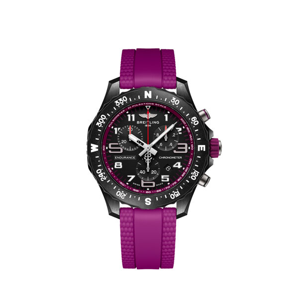 Breitling Endurance Pro Black Dial And Purple Rubber Strap Watch, 38mm