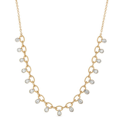 Oval Link Diamond Necklace, 14k Gold