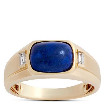 Rectangle Lapis and Diamond Ring, 14K Yellow Gold